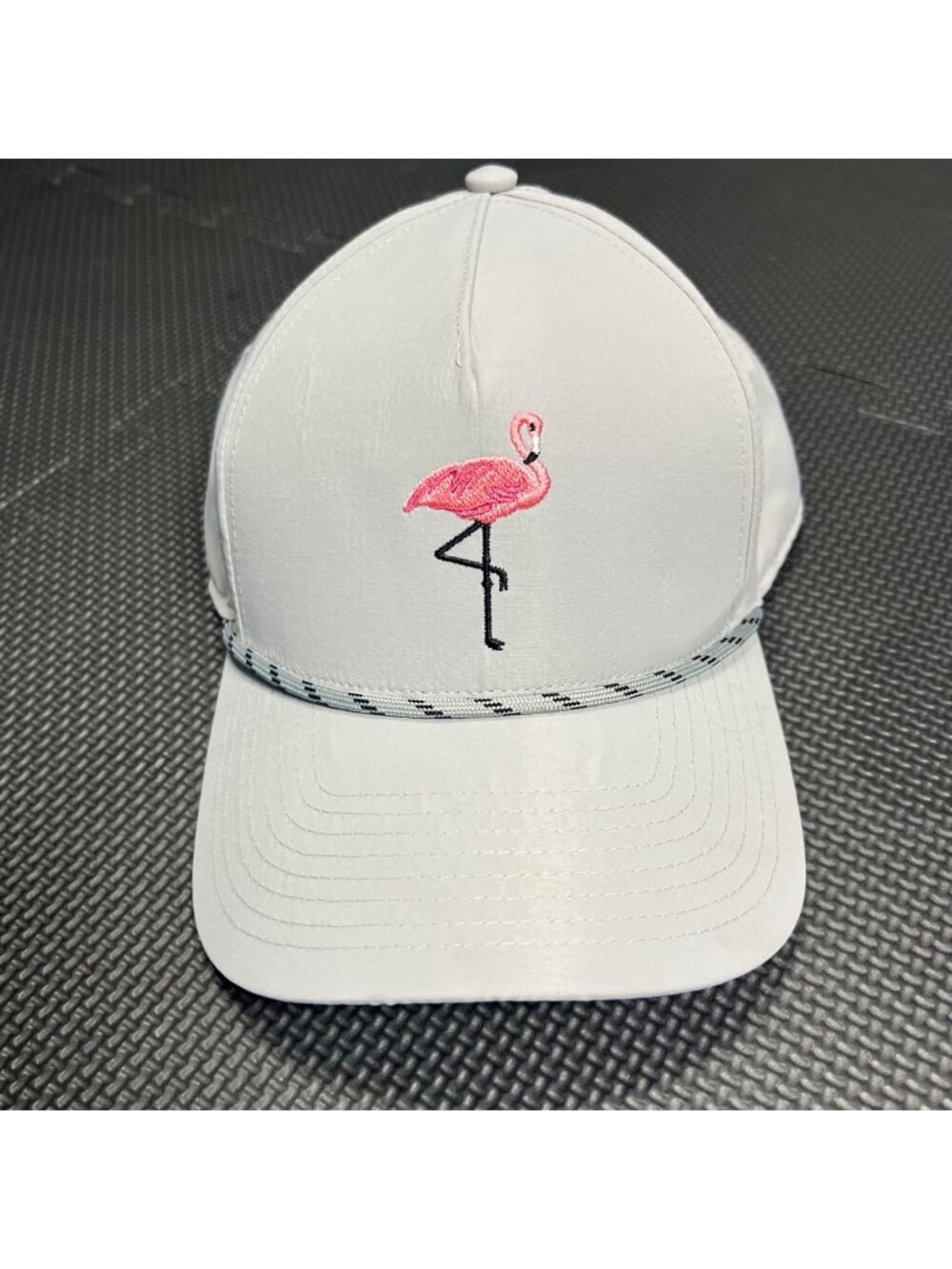 Flamingo Embroidered White Baseball Cap Adjustable One Size Lightweight Breathab